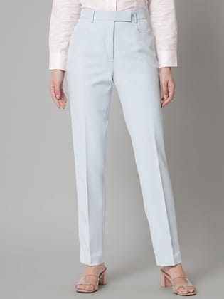 Poly Viscose Mid Waist Regular Fit Formal Trouser - Ice Blue-M
