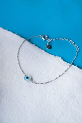 Evil Eye Mother-Of-Pearl Sterling Silver Delicate Chain Bracelet-Silver / 6 inches adjustable upto 8 inches