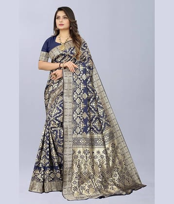 NENCY FASHION Banarasi Silk Embellished Saree With Unstitched Blouse Piece ( Maroon )