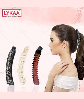 Lykaa Pearl Banana Clip Clutchers Acrylic Hair Barrettes Korean Hair Claw Clip for Women - 3Pcs