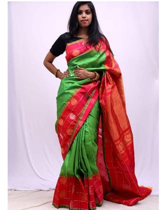 PARROT GREEN WITH PINK COLOR GADWAL SILK SAREE