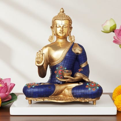 Brass Buddha With Lota Idol - Spiritual Home Temple Showpiece, Height : 15.3 Inch (BSMAS988 A)