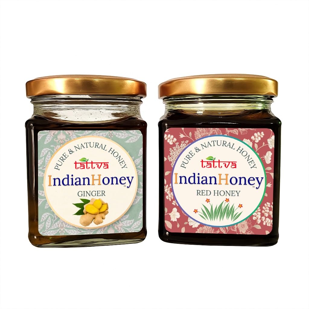 IndianHoney Red Honey & Warming & Anti-Inflammatory Ginger Infused Honey Combo Pack (230gm & 230gm)
