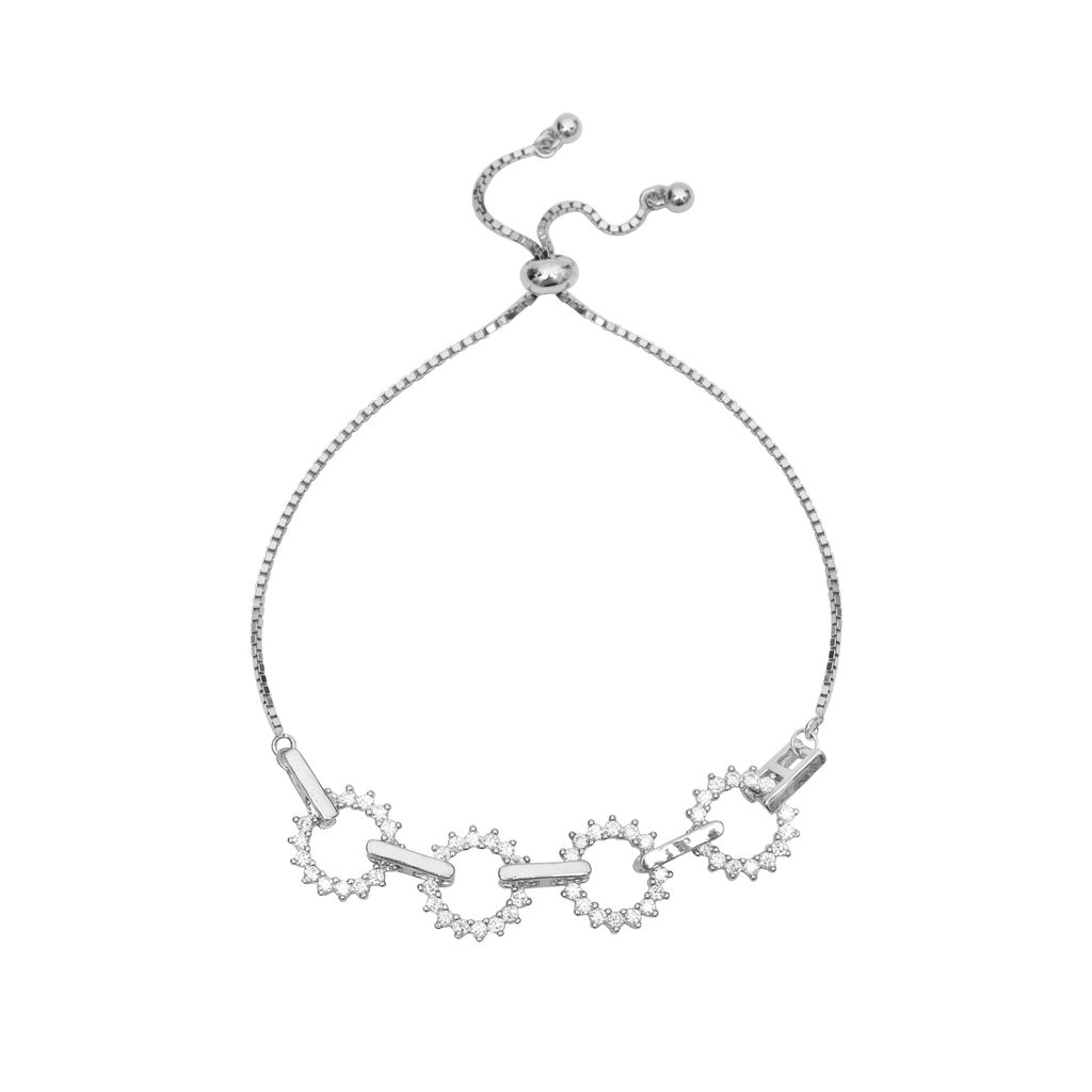 Sterling Silver Adjustable Bracelet with Circular CZ Diamond Design for Women & Girls I Weight - 5.2 g