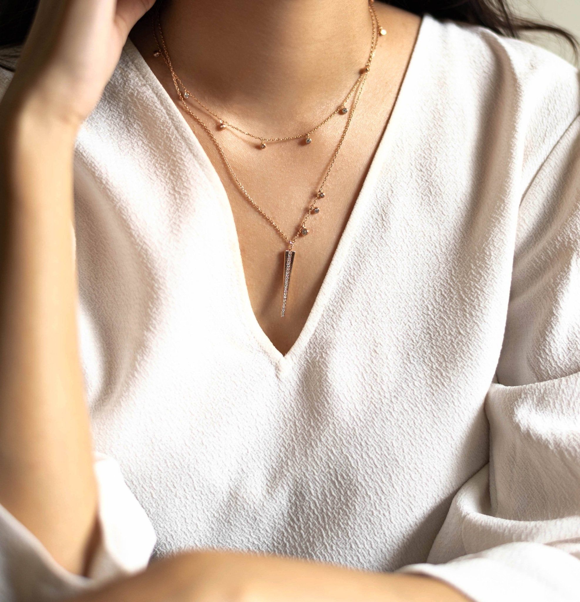 Glitter Bar Pendant Necklace WHITE GOLD