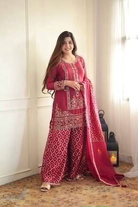 Ifza Red Zadosi Work Sharara Set-M-L