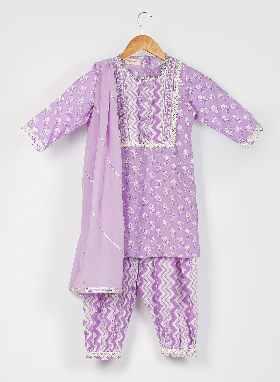 Kids Lilac Handblock Suit Set-4-5 Y / Lavender