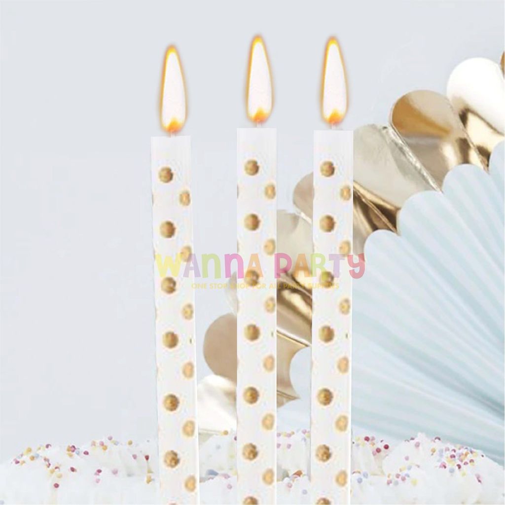 White Candle w/ Golden Polka Dots - 12PC - Party and Festive Needs | Buy online on ZillyBuy