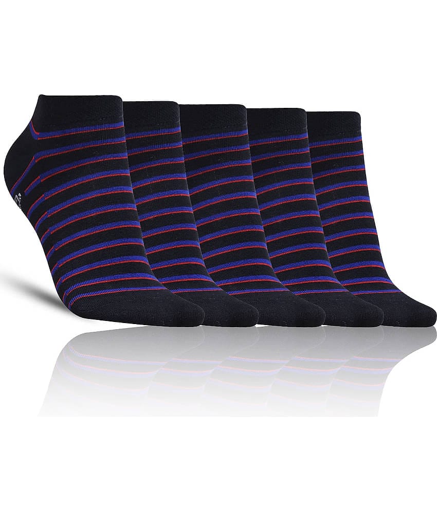 Dollar - Cotton Men's Striped Navy Blue Low Ankle Socks ( Pack of 5 )