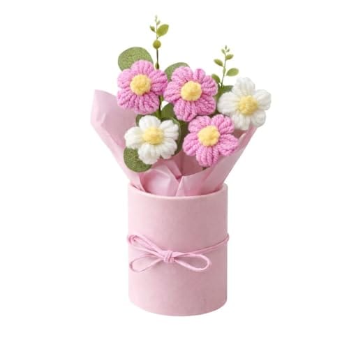 Pack of 1 - Hand Woven Knitted Artificial Hand Knitted Bouquet Flower for Office Desk, Table, Car, Bedroom,