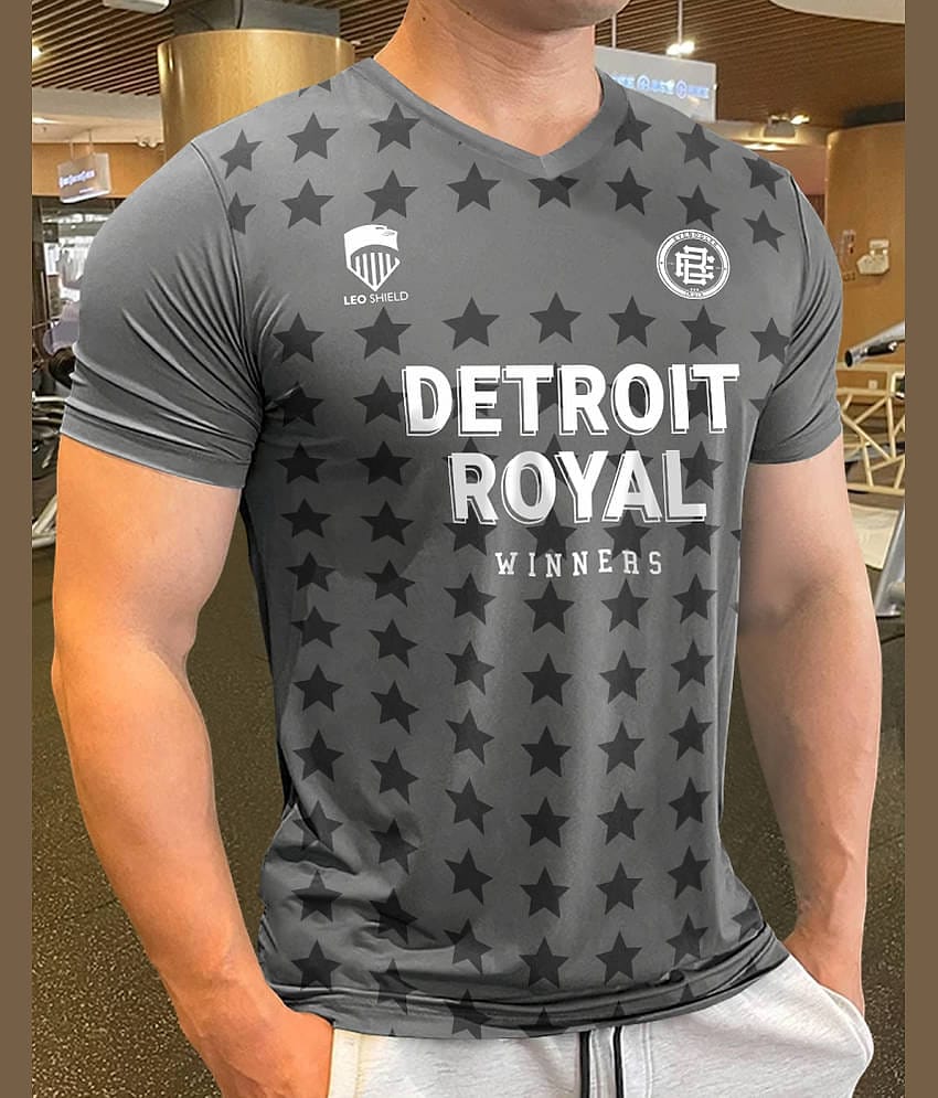 Eyebogler Cotton Blend Regular Fit Printed Half Sleeves Men's V-Neck T-Shirt - Grey ( Pack of 1 )