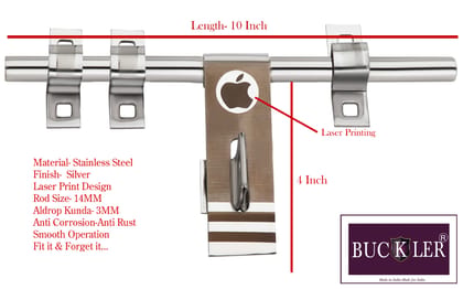 BUCKLER Stainless Steel Premium Door Kit (Pack of 6) - 10-Inch Aldrop, Latch, 2 Handles, Tower Bolt & Stopper - Glossy Finish with Designer Brown Chevron Inlay (SSDKAPP)