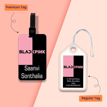 Personalized Bag Tags for Kids - Set of 5 - Black Pink Design-Regular Bag Tags