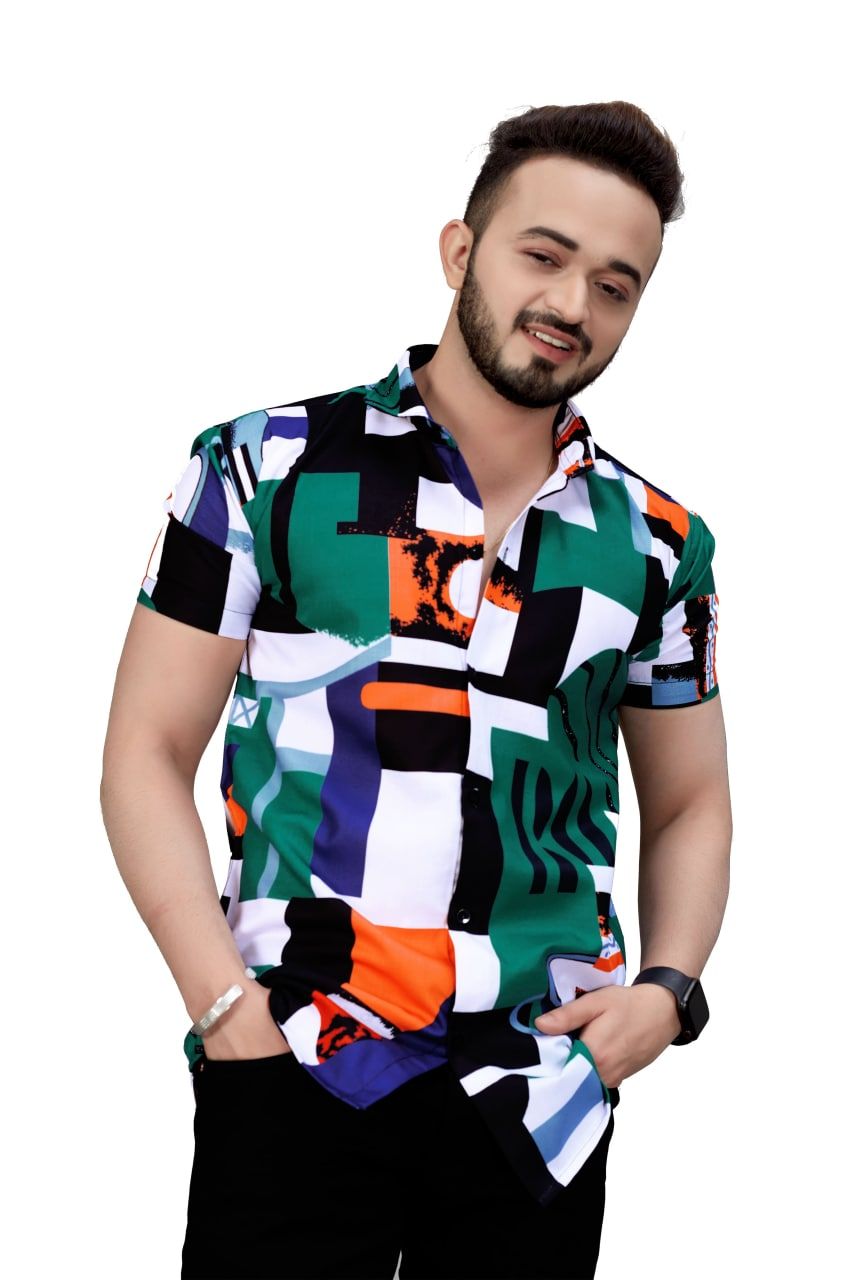 "Bold Spectrum: Heavy Multicolor Puzzle Design Classic Men's Shirt by GlamaStitch"-S