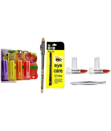 Adbeni 1Lipliner 1 Kajal 1Plucker 1 Lipstick 1Lip Balm (Assorted) Multi SPF 15 Pack of 5 4 g