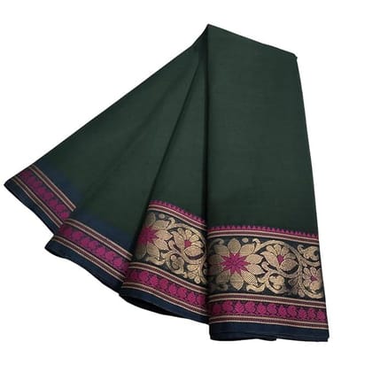 Dev Exports Elegant Designer Black Saree &Pink Colour Border Saree for Women| Chettinad Cotton Sarees Plain Silk Saree TypeWith Blouse