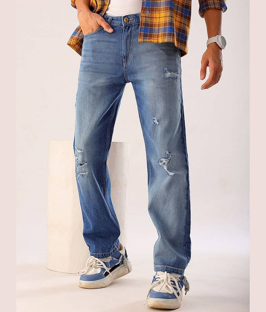The Indian Garage Co. Regular Fit Distressed Men's Jeans - Blue ( Pack of 1 )