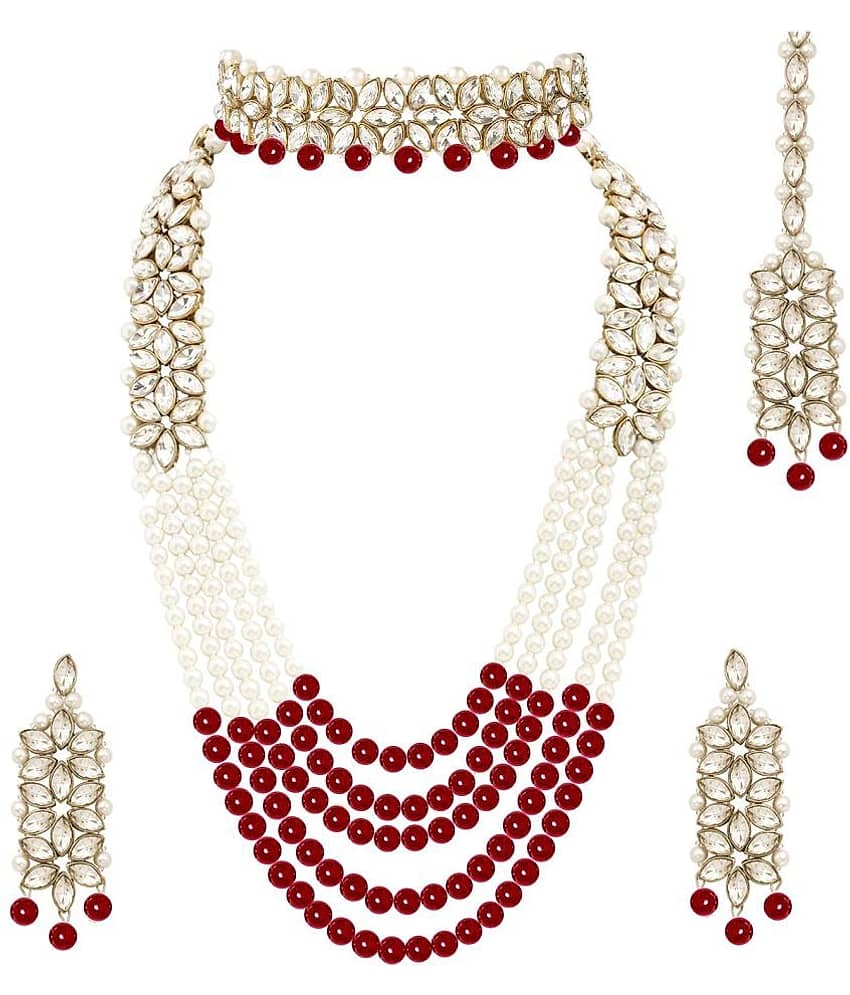 Jewar Mandi - Maroon Brass Necklace Set ( Pack of 1 )