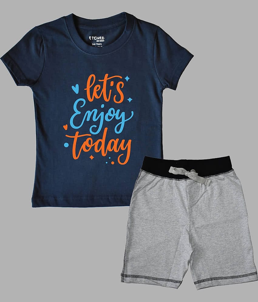 ETCHED DESIGN Pack of 1 Boys Cotton T-Shirt & Shorts Set ( Multicolor )