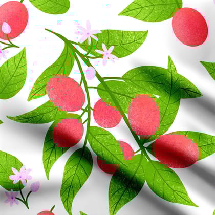 Red berries and leafy greens Print Fabric-Pashmina