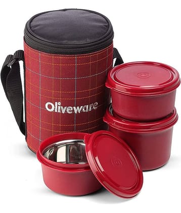 Oliveware Amber Stainless Steel Lunch Box 3 Container (Pack of 1)