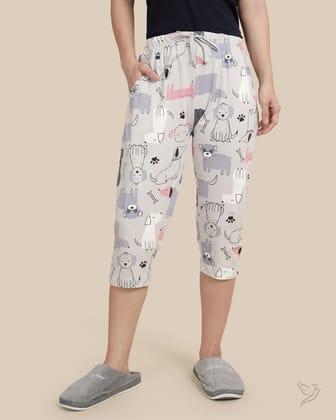 Animal Printed Capri - Grey-XS / Grey
