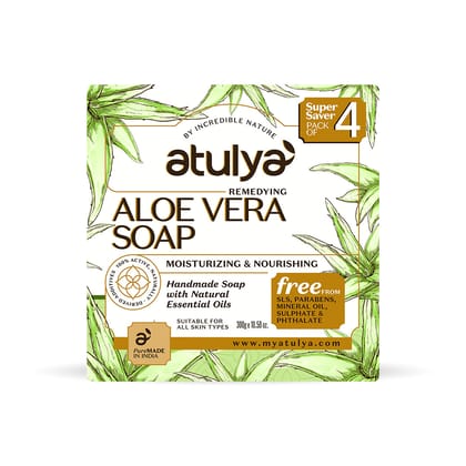 Atulya Aloe Vera Soap | Moisturising and Nourishing (Pack of 4) - 300 gm Atulya Aloe Vera Soap | Moisturising and Nourishing (Pack of 4) - 300 gm