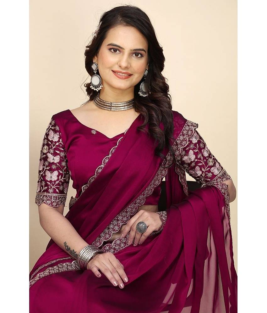 Gullak Chiffon Printed Saree With Unstitched Blouse Piece ( Red )