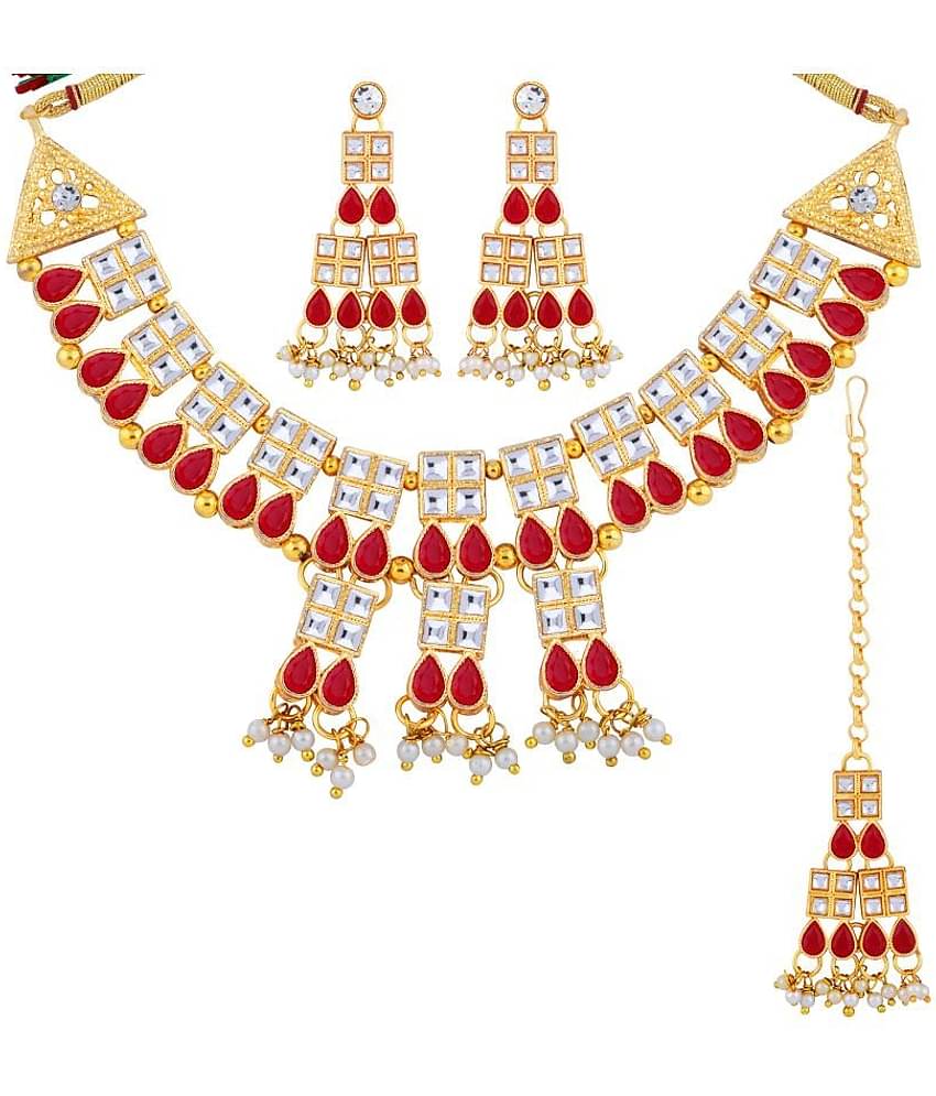 Paola Alloy Red Traditional Necklaces Set Choker