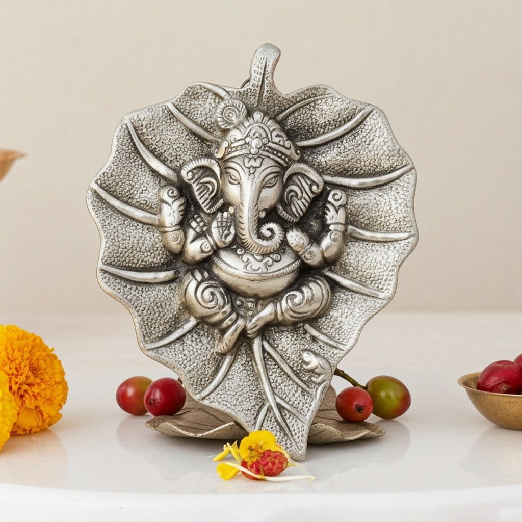 Aluminum Showpiece Ganesh Patta Big Silver Antique Statue (ASMAS095 C)