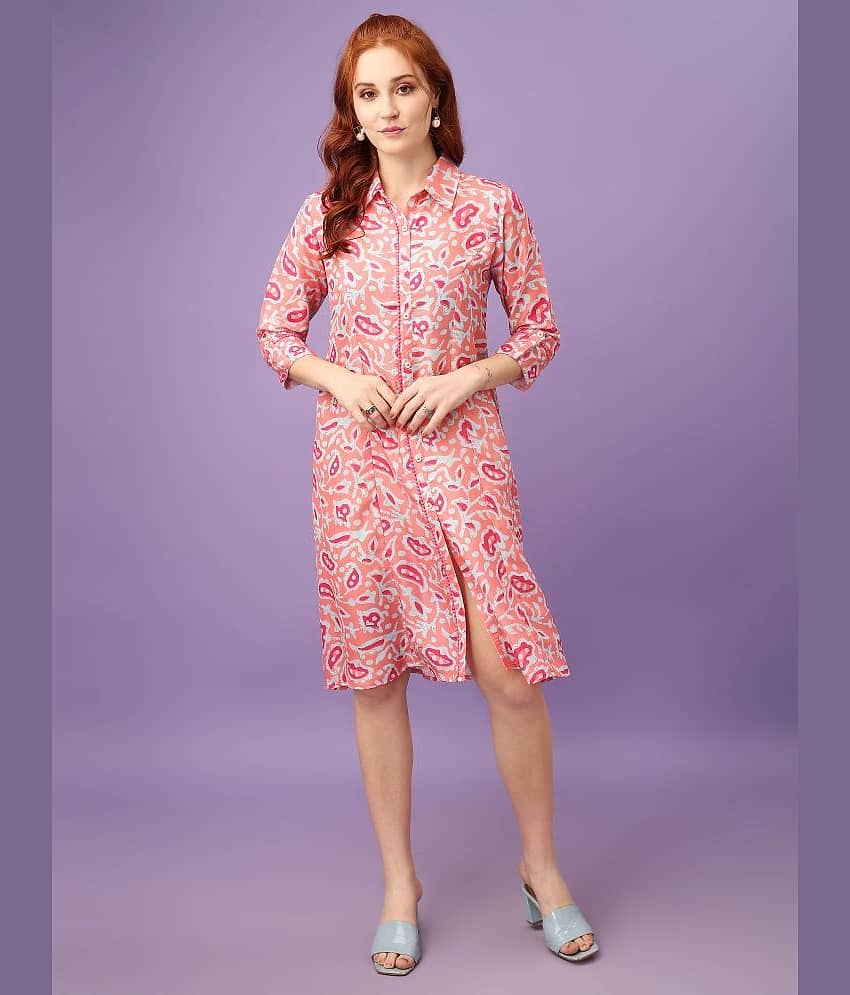 Amarasha Women Cotton Blend Printed Shirt Dress ( Blue )