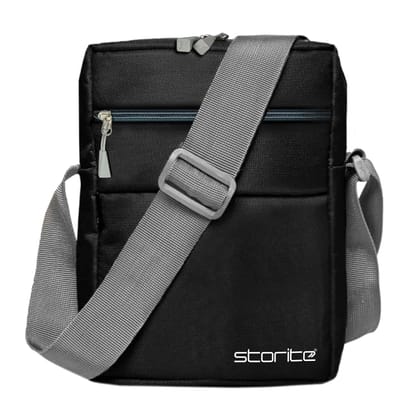 Storite Nylon Stylish Padded Mini Sling Bag for Men and Women, Small Passport Travel Bag - Black(16 x 7 x 23 Cm)