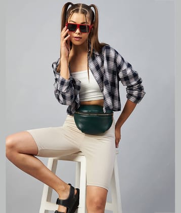 Chimpaaanzee Women Checks Viscose Shirt ( Navy Blue )