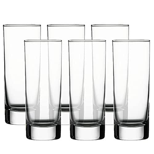Premium Crystal Juice and Water Glasses | 220 ML | Set of 6 | Long Elegant Drinking Tumbler | Stylish Round Highball Glass for Cocktails, Mocktail |