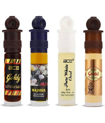 Aco Set of 4 Attar, Goldy, Majmua, Pure White Oud & Sandal For Men, 8ml Each