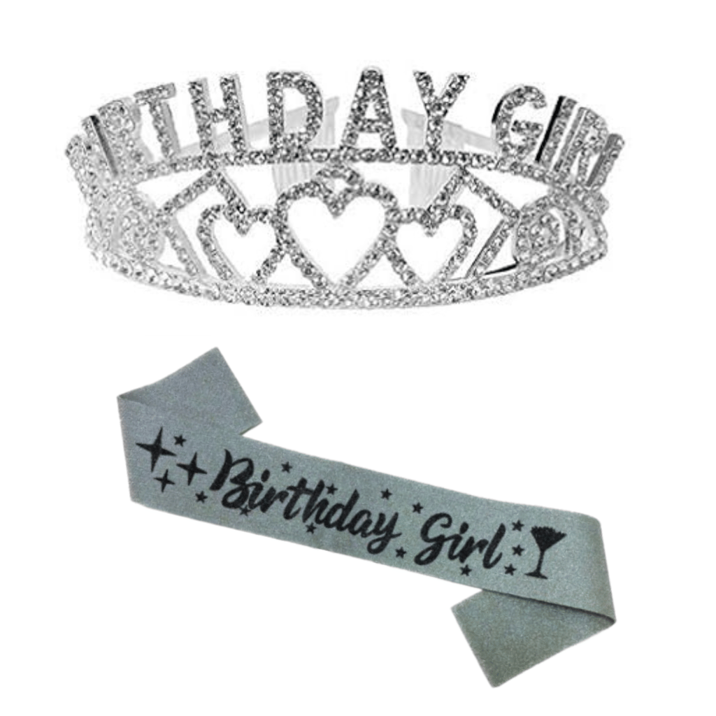 Birthday Girl Sash And Birthday Girl Crown - Pack of 2 Pcs Silver Birthday Sash for Girls | Birthday Crowns for Girls