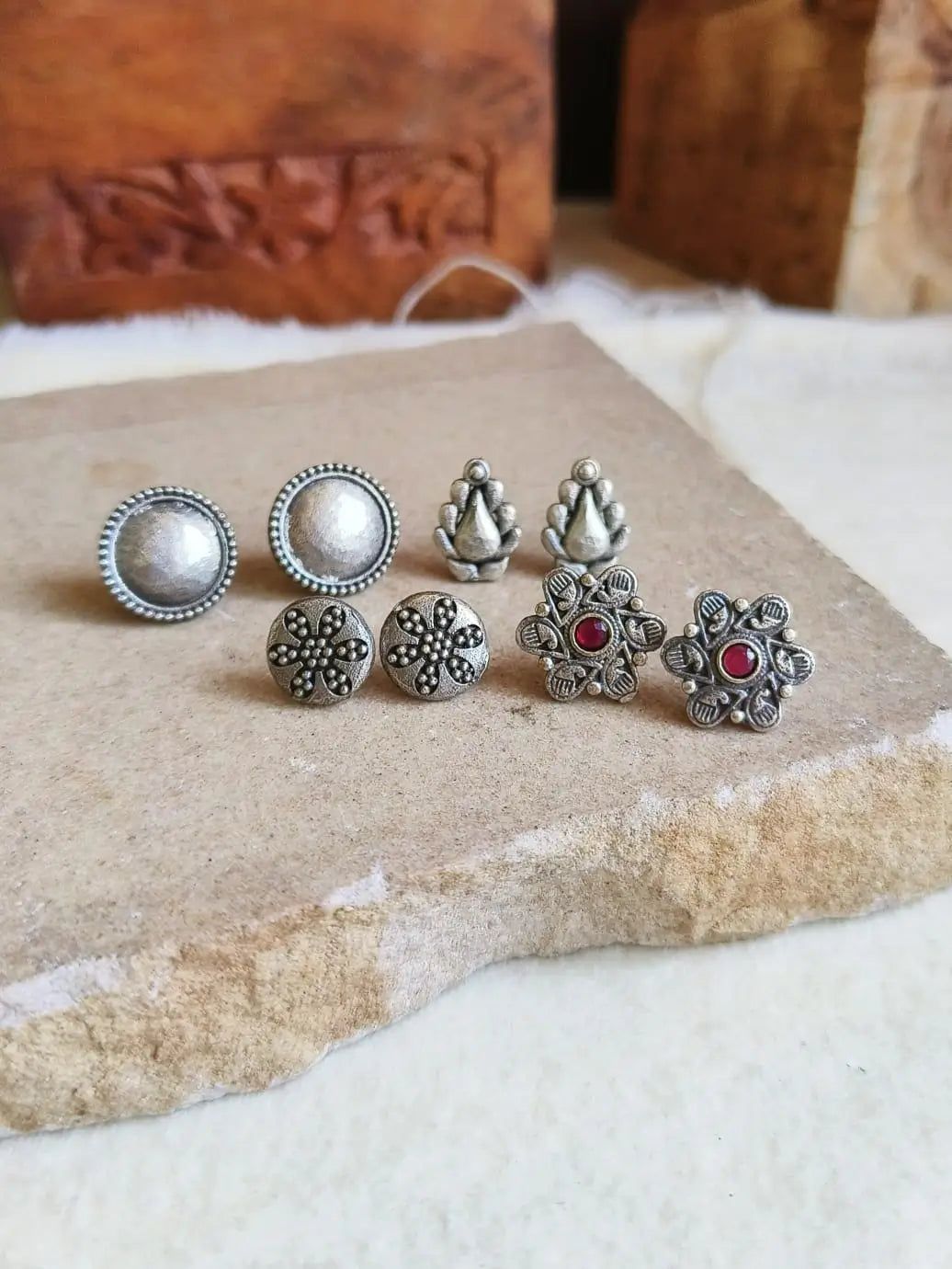 Chic Oxidised Silver Mini Studs Combo | Sarichka