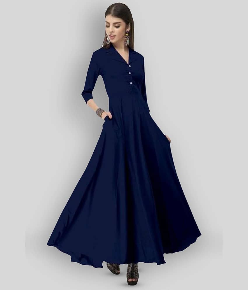 TOGZZ Women Crepe Solid A-line Dress ( Blue )