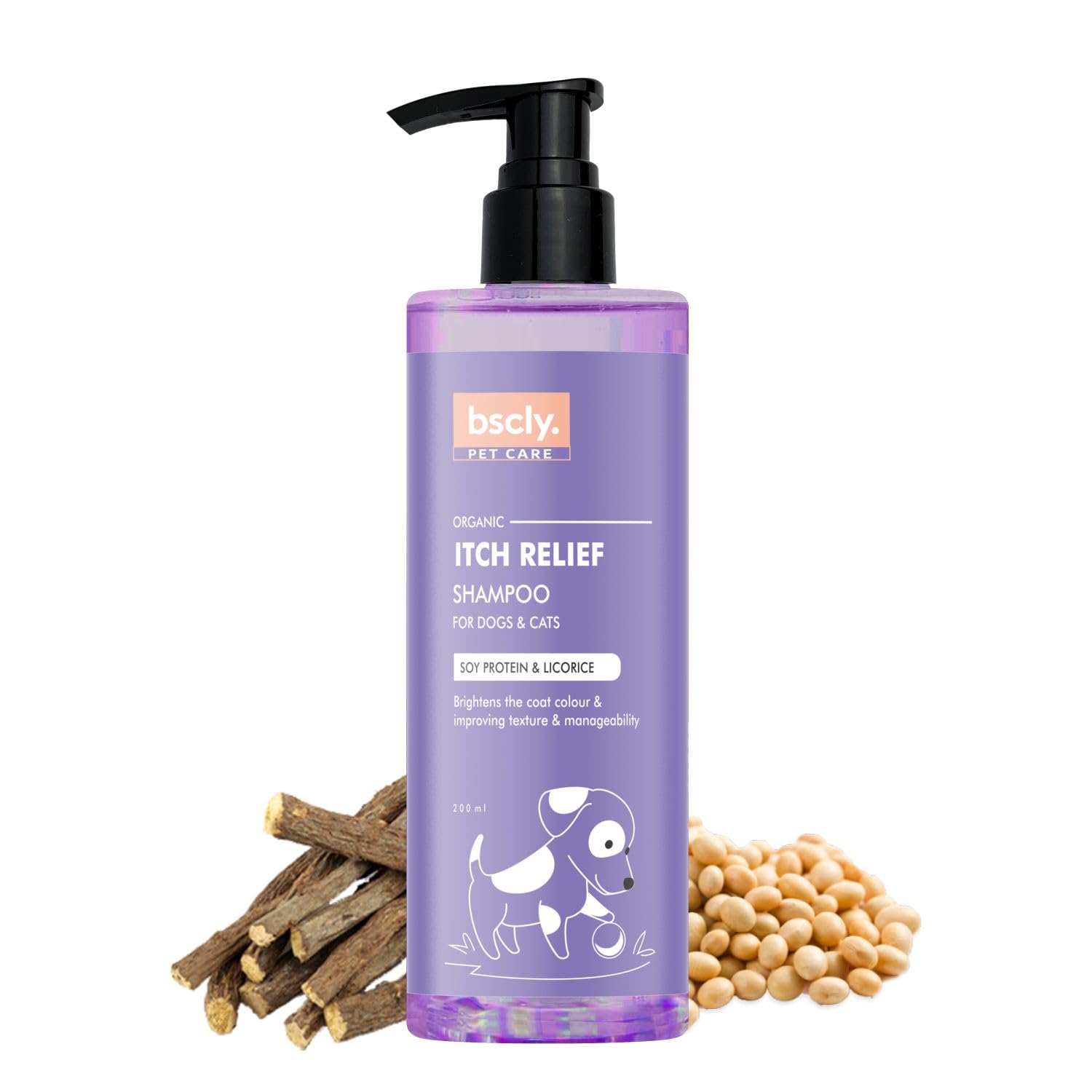 Bscly Itch Relief Dog Shampoo with Argan Oil & Olive Oil | Dog Shampoo for Pomeranian, Shih tzu Puppy, German Shepherd, Labrador & Golden Retriever, 200 ml