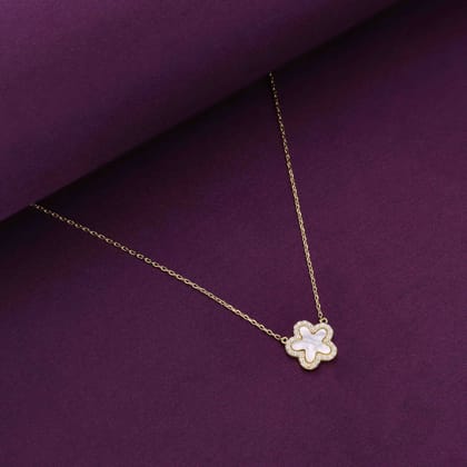 Sterling Silver Zircon Studded Star Necklace-White Stone / Gold