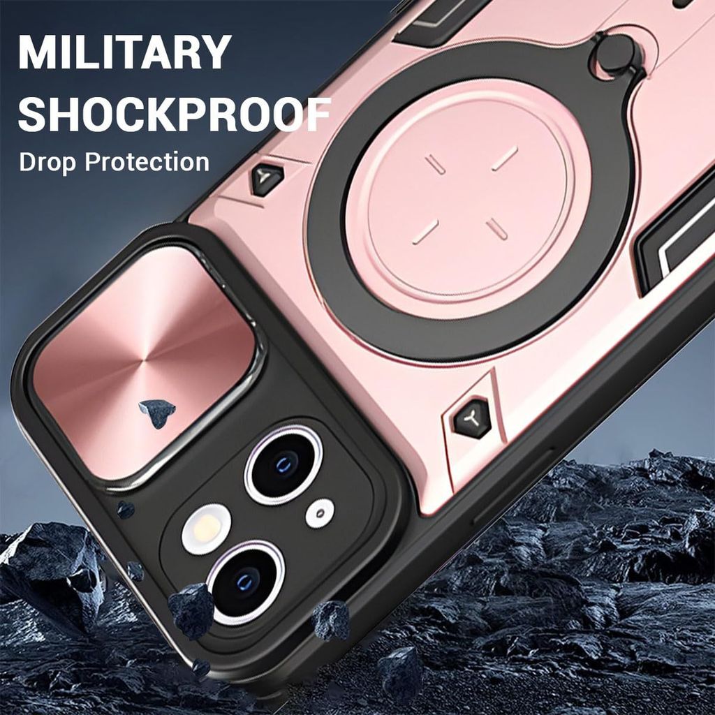 LIRAMARK Back Cover Case Compatible with iPhone 15 Plus (6.7 inch) with Stand & Slider Camera Military Grade Drop Protection