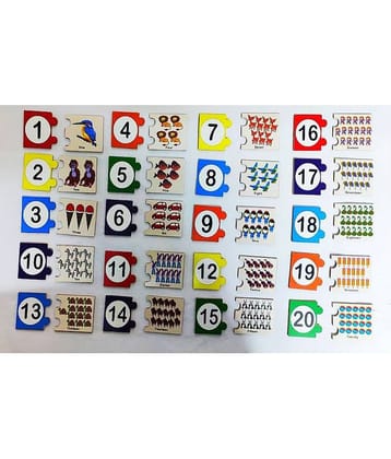 Wooden Multi-Color Educational Cards 1-20 Number with Counting Pictures Pegs Puzzle for Kids Pre Primary Education