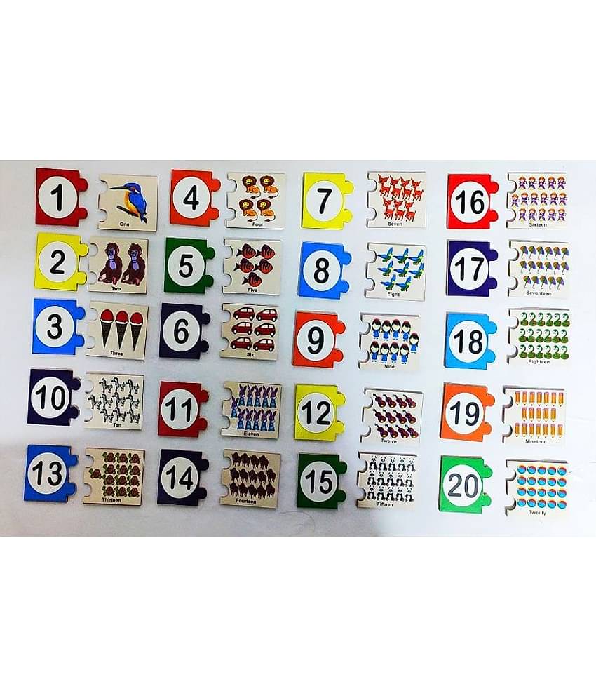 Wooden Multi-Color Educational Cards 1-20 Number with Counting Pictures Pegs Puzzle for Kids Pre Primary Education