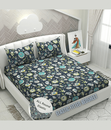 HIDECOR Microfibre Floral 1 Bedsheet with 2 Pillow Covers - Dark Grey