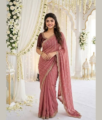Rangtulika Ethnics Satin Embroidered Regular Saree With Unstitched Blouse Piece ( Mauve )