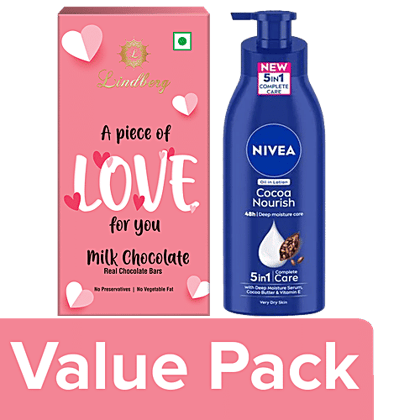 Nivea Valentine's Day Lindberg Chocolate & Nivea Cocoa Body Lotion Gift Set, 2 items Combo
