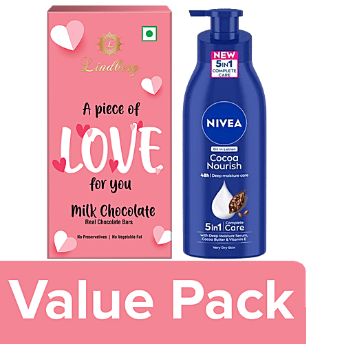 Nivea Valentine's Day Lindberg Chocolate & Nivea Cocoa Body Lotion Gift Set, 2 items Combo