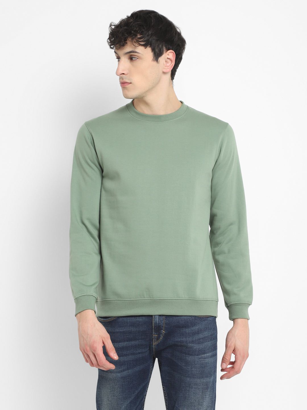 Round Neck Sweatshirt For Men - Hedge Green-L / Hedge Green
