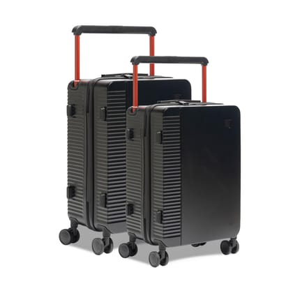 ICON - Signature Polycarbonate (PC) Hard-Sided Cabin & Check in Suitcase | Ultra Lightweight & Durable | 8 Spinner Wheels | TSA Lock | Organized Interior | Set of 2 | Black & Orange ICON - Signature Polycarbonate (PC) Hard-Sided Cabin & Check in Suitcase