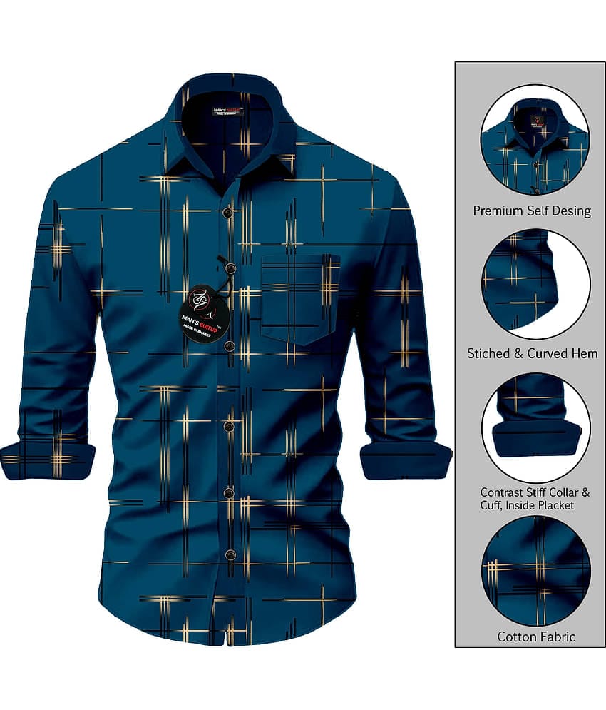 MAN'S SUITUP Viscose Regular Fit Printed Full Sleeves Men's Casual Shirt - Blue ( Pack of 1 )
